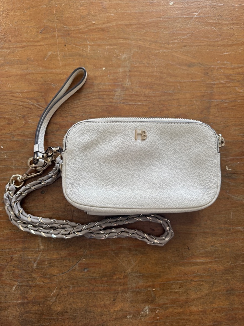 Henri Bendel Pebbled Leather Crossbody Bag in Light Cream